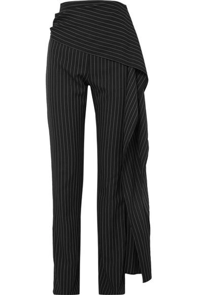 Shop 16arlington Draped Pinstriped Twill Straight-leg Pants In Black
