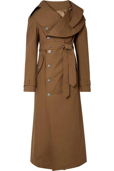 Shop A.w.a.k.e. Belted Cotton-gabardine Trench Coat In Brown