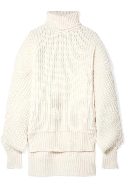 Shop A.w.a.k.e. Oversized Cutout Wool Turtleneck Sweater In Cream