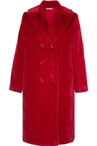 Shop Alice And Olivia Montana Double-breasted Faux Fur Coat In Red