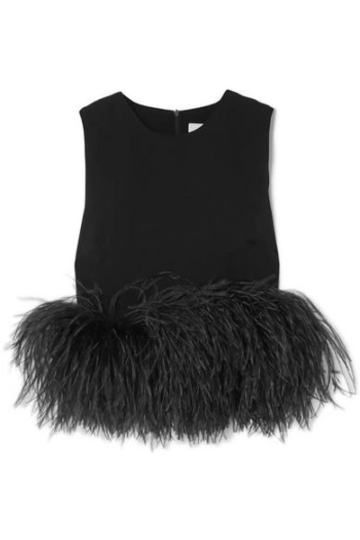 Shop 16arlington Cropped Feather-trimmed Crepe Top In Black
