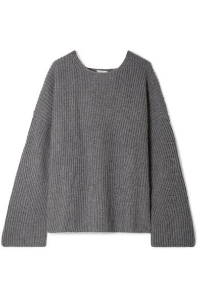 Shop Le Kasha Seoul Open-back Ribbed Cashmere Sweater In Gray