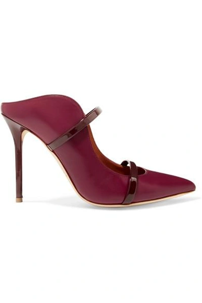 Shop Malone Souliers Maureen 100 Patent-trimmed Leather Mules In Burgundy
