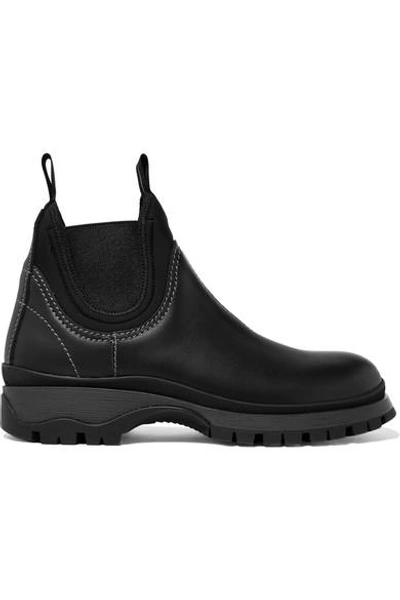 PRADA LEATHER AND NEOPRENE ANKLE BOOTS 