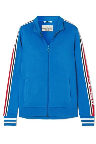 Shop Tory Sport Striped Stretch-jersey Track Jacket In Blue