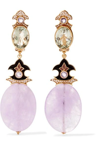 Shop Percossi Papi Gold-plated And Enamel Multi-stone Clip Earrings In Pink