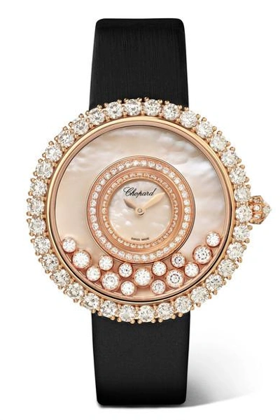 Shop Chopard Happy Dreams 36mm 18-karat Rose Gold, Satin, Diamond And Mother-of-pearl Watch