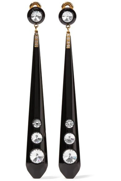 Shop Miu Miu Perspex Crystal Clip Earrings In Black