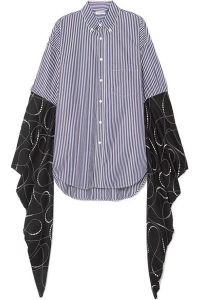 Shop Balenciaga Oversized Striped Cotton-poplin And Printed Silk-georgette Shirt