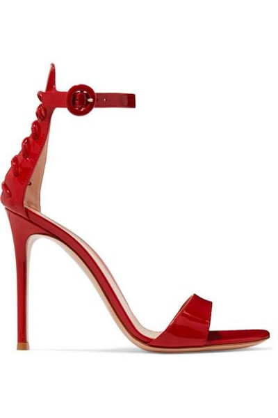 Shop Gianvito Rossi 105 Lace-up Patent-leather Sandals In Red