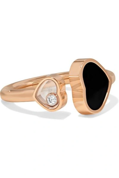 Shop Chopard Happy Hearts 18-karat Rose Gold, Diamond And Onyx Ring