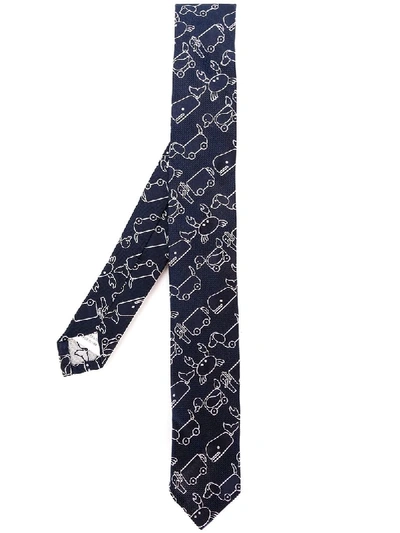 Shop Thom Browne Classic Necktie In Animal Friends Silk Tie Jacquard - Blue