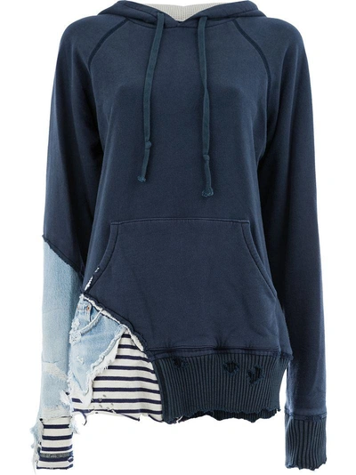 Shop Greg Lauren Mixed Media Hoodie - Blue