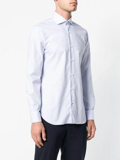 Shop Barba Micro-check Point-collar Shirt - Blue