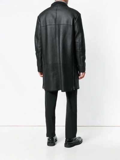 Shop Giorgio Armani Long Leather Jacket In Black