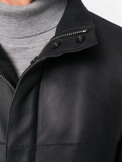 Shop Giorgio Armani Long Leather Jacket In Black