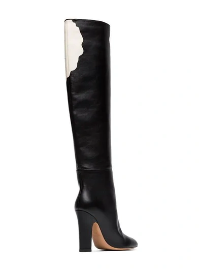 Shop Valentino Floral Knee High Boots In Black