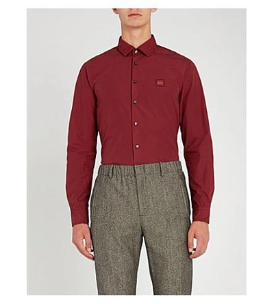 Shop Hugo Boss Slim-fit Cotton Shirt In Open Red