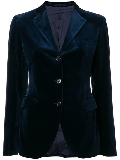 Shop Tagliatore Velvet Blazer In Blue