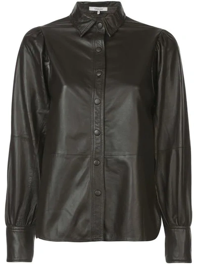 Shop Ganni Leather Shirt - Brown