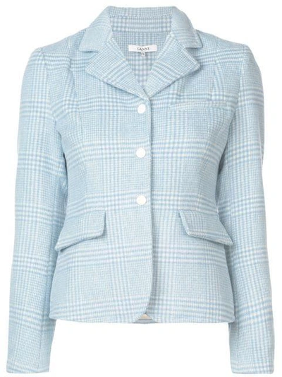 Shop Ganni Plaid Blazer - Blue