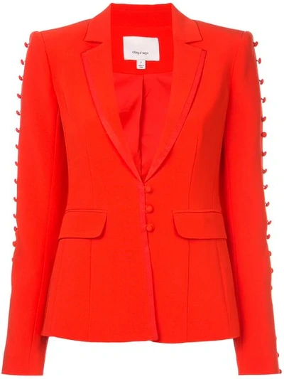 Shop Cinq À Sept Button Embellished Fitted Blazer In Red