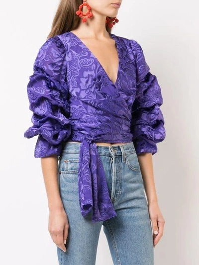 Shop Alice And Olivia Alice+olivia Tiered Sleeve Cropped Blouse - Purple