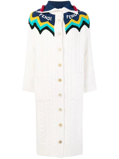 Shop Fendi Knitted Logo Cardigan - White