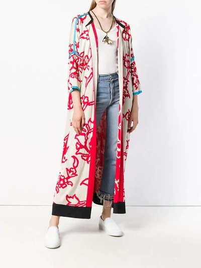 Shop Chirazi Floral Print Longline Cardigan In Red