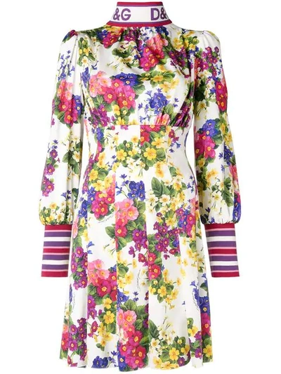 Shop Dolce & Gabbana Floral Long-sleeve Dress In White