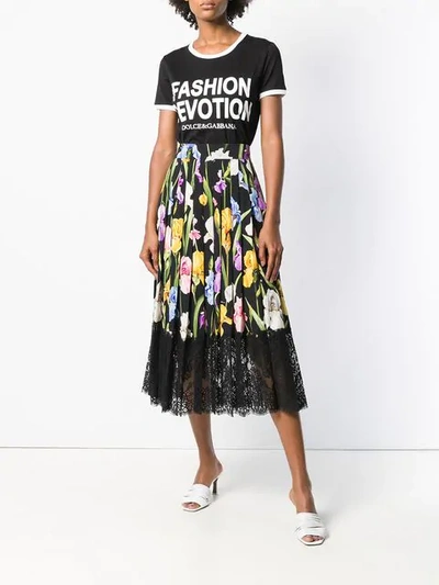 Shop Dolce & Gabbana Floral Flared Skirt In Black