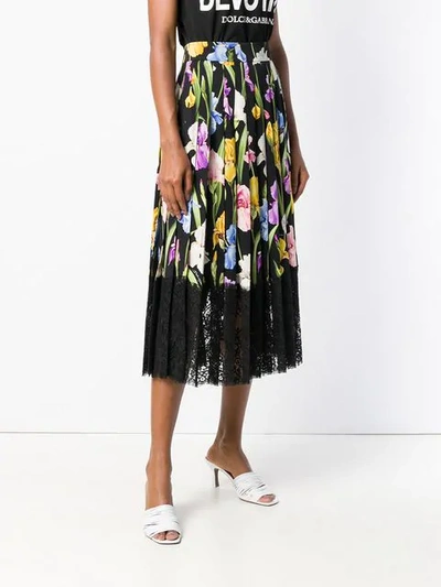 Shop Dolce & Gabbana Floral Flared Skirt In Black