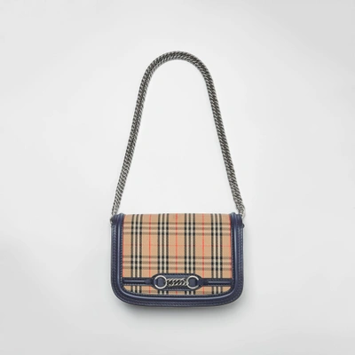 Shop Burberry The 1983 Check Link Bag With Leather Trim In Ink Blue