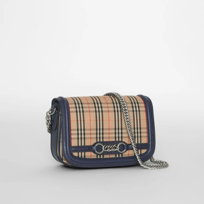 Shop Burberry The 1983 Check Link Bag With Leather Trim In Ink Blue