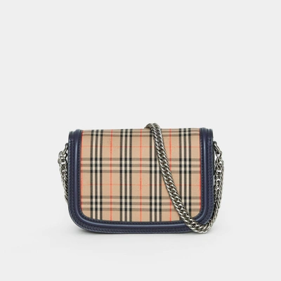 Shop Burberry The 1983 Check Link Bag With Leather Trim In Ink Blue