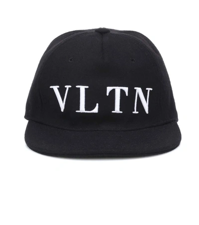 Shop Valentino Embroidered Wool-blend Cap In Black