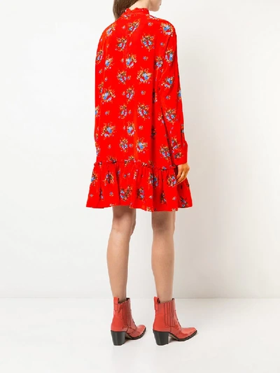 Shop Ganni Floral Shift Dress In Red
