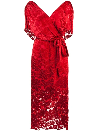 Alice And Olivia Darva Burnout Chiffon Wrap Dress In Red ModeSens