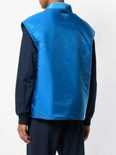 Shop Prada Logo Patch Puffer Vest - Blue