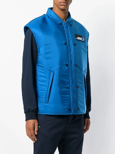 Shop Prada Logo Patch Puffer Vest - Blue