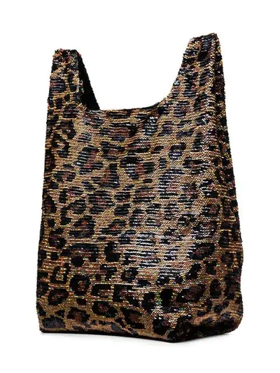 Shop Ashish Black And Brown Classic Big Leopard Sequin Tote Bag