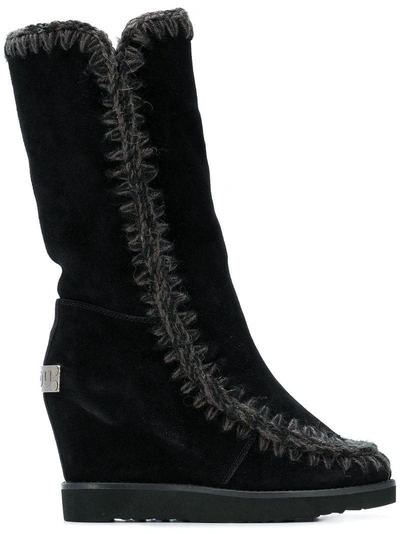 Shop Mou Wedge Eskimo Boots In Black