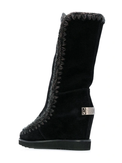 Shop Mou Wedge Eskimo Boots In Black