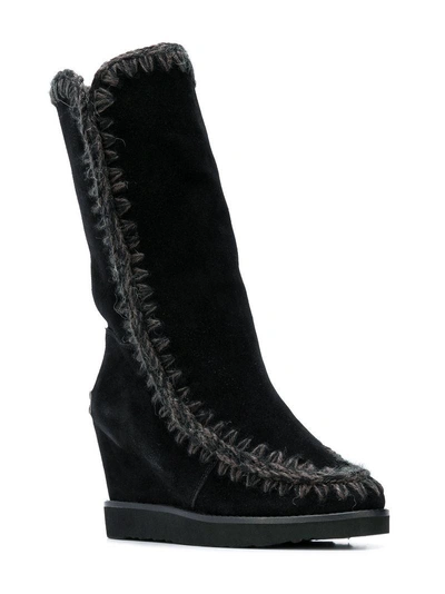 Shop Mou Wedge Eskimo Boots In Black