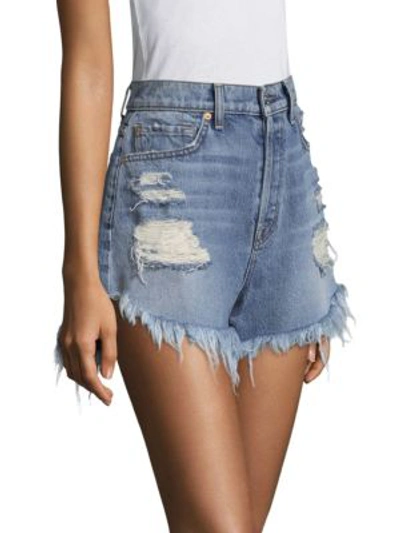 Shop 7 For All Mankind High-waist Distressed Cut-off Shorts In Blue