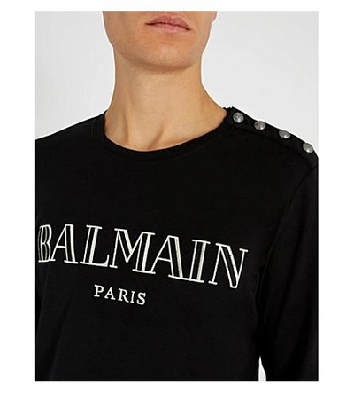 Shop Balmain Logo-print Cotton-jersey Top In Noir