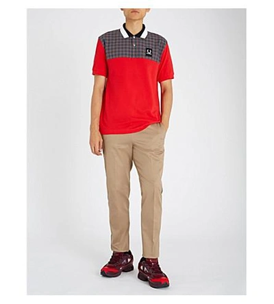 Shop Fred Perry Checked Yoke Cotton-piqué Polo Shirt In Goji Berry