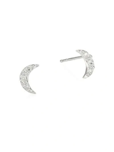 Shop Anzie Sterling Silver & White Sapphire Mini Moon Stud Earrings