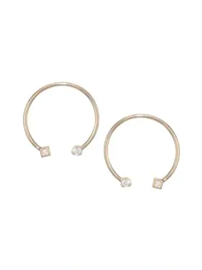 Shop Zoë Chicco Medium Open Circle 14k Yellow Gold & Diamond Stud Earrings