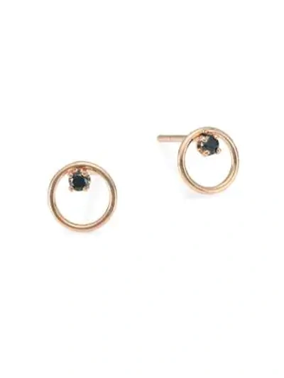 Shop Zoë Chicco 14k Rose Gold & Black Diamond Mini Circle Stud Earrings